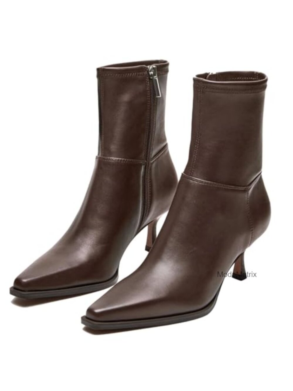 Faux Leather Kitten Heel Ankle Boots Pointed Toe Dressy Booties